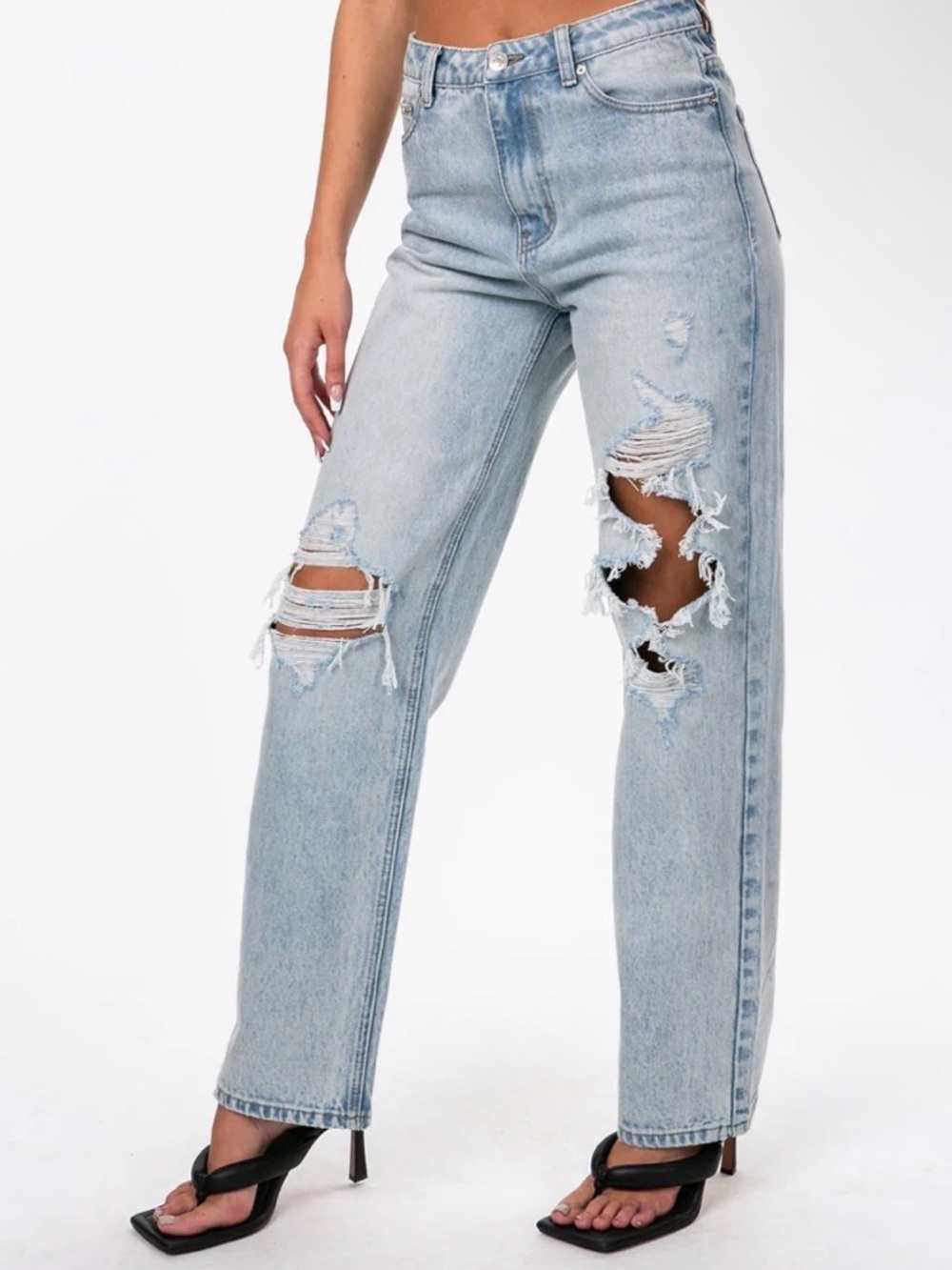 Edikted Distressed Wide Leg Jeans Light Wash High Rise Baggy Y2K Grunge M - Picture 1 of 8